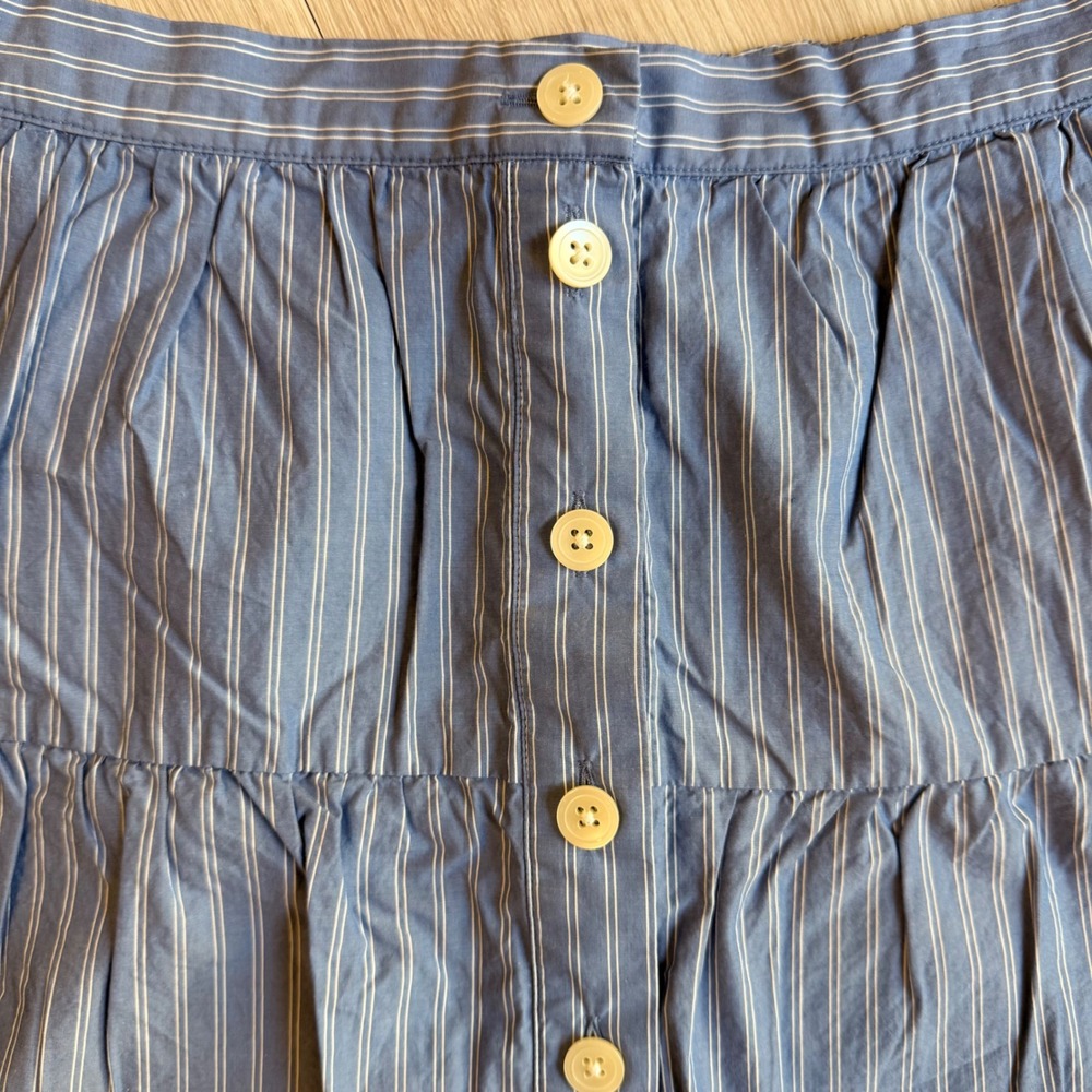 Madewell Blue White Pinstripe Button Front Tiered Cotton Mini Skirt Size Small - Picture 3 of 8